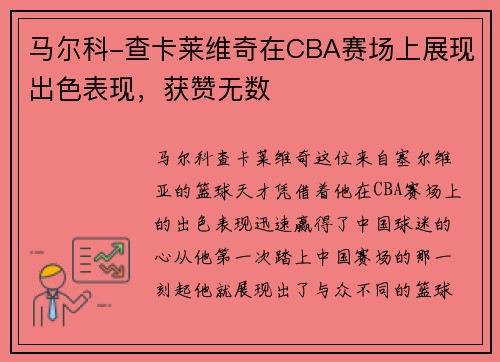 马尔科-查卡莱维奇在CBA赛场上展现出色表现，获赞无数